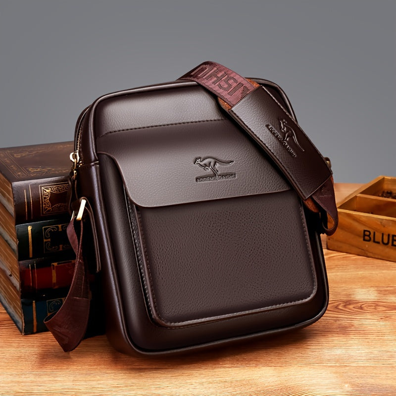 DOSHENG Erkaklar uchun qora sintetik charm xoch sumkasi, emboslangan dinozavr logosi bilan - sozlanadigan tasma, ofisda foydalanish uchun ko'p bo'limli satchel, metall fermuari bilan ko'p funksiyali erkaklar aksessuar.