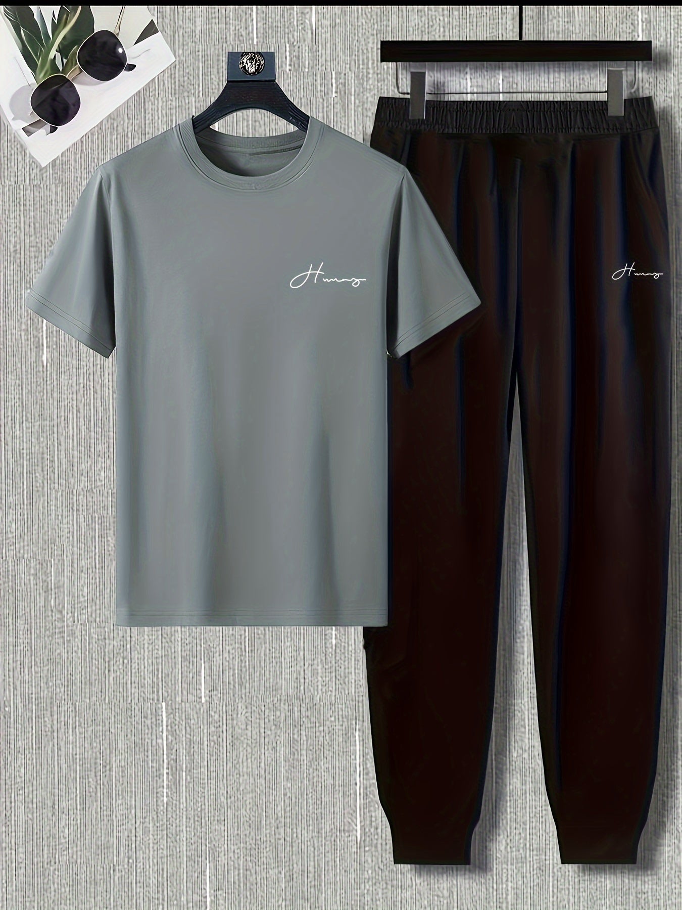 Men's Casual Sports Set with Printed Logo Breathable Lightweight Polyester Spandex Summer