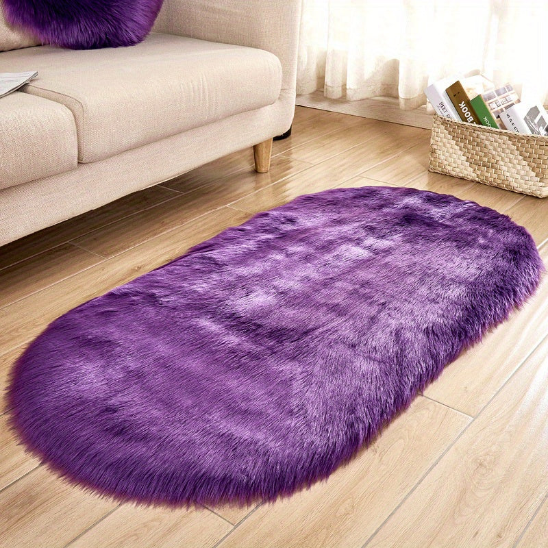 Super Soft Faux Sheepskin Oval Rug Plush Fluffy Floor Mat for Living Room Bedroom