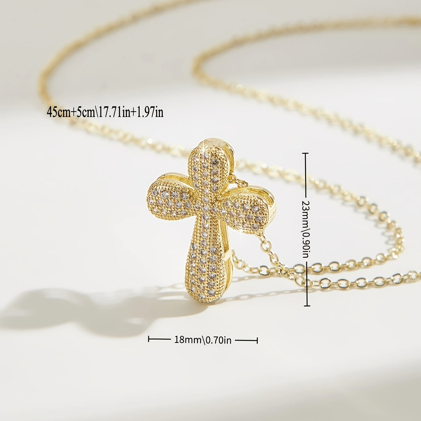Gold Plated Cross Pendant Necklace with Cubic Zirconia Religious Charm for Women