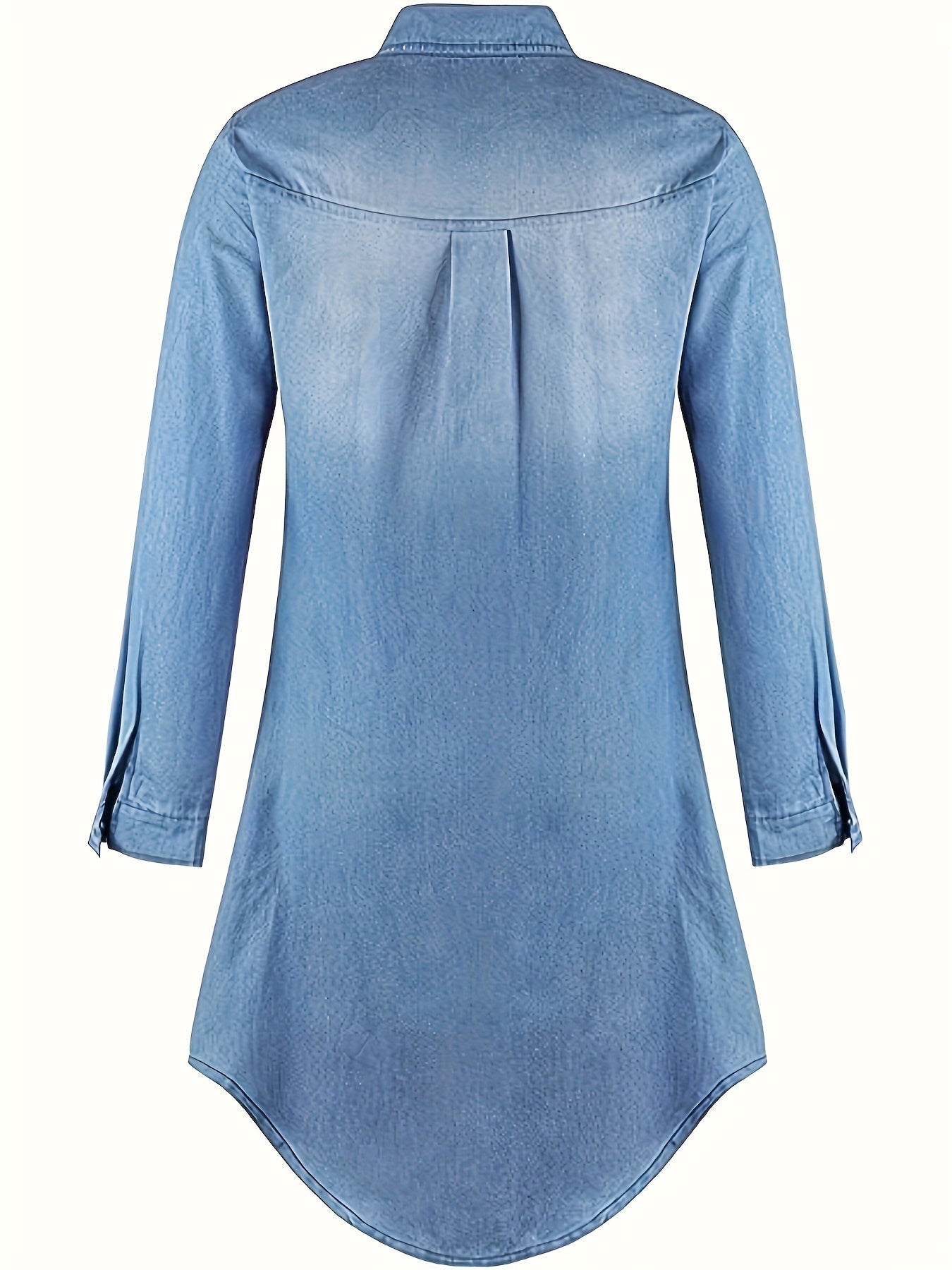 Plus Size Women's Denim Shirt Dress Long Sleeve Casual Blue