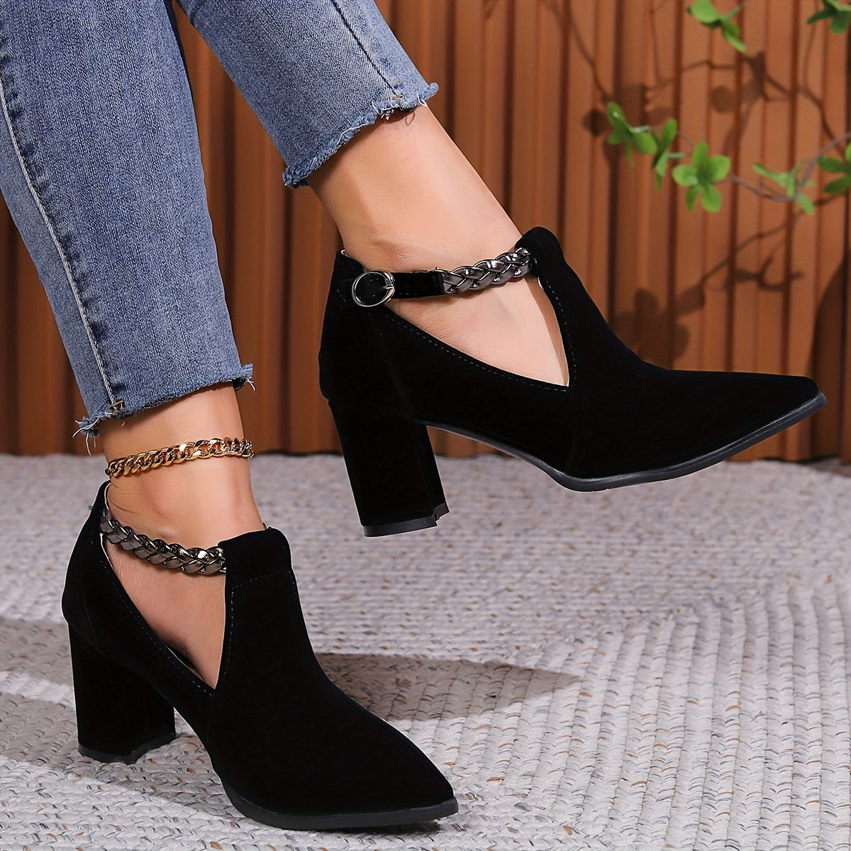 Women Black Vintage-Inspired Mary Jane Ankle Boots Chunky Heel