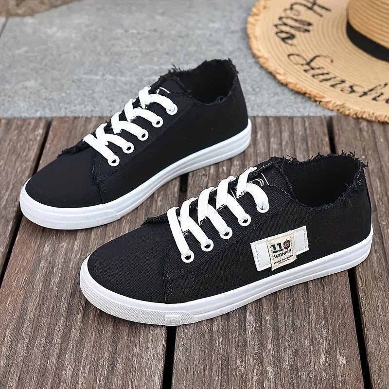 Women's Slip-On Low-Top Sneakers Black White Blue Casual All-Season