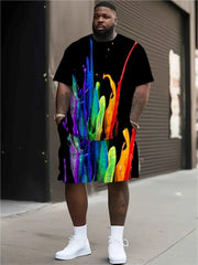 Men's Plus Size 3D Print Casual Polyester Blend T-Shirt and Shorts Set Machine Washable