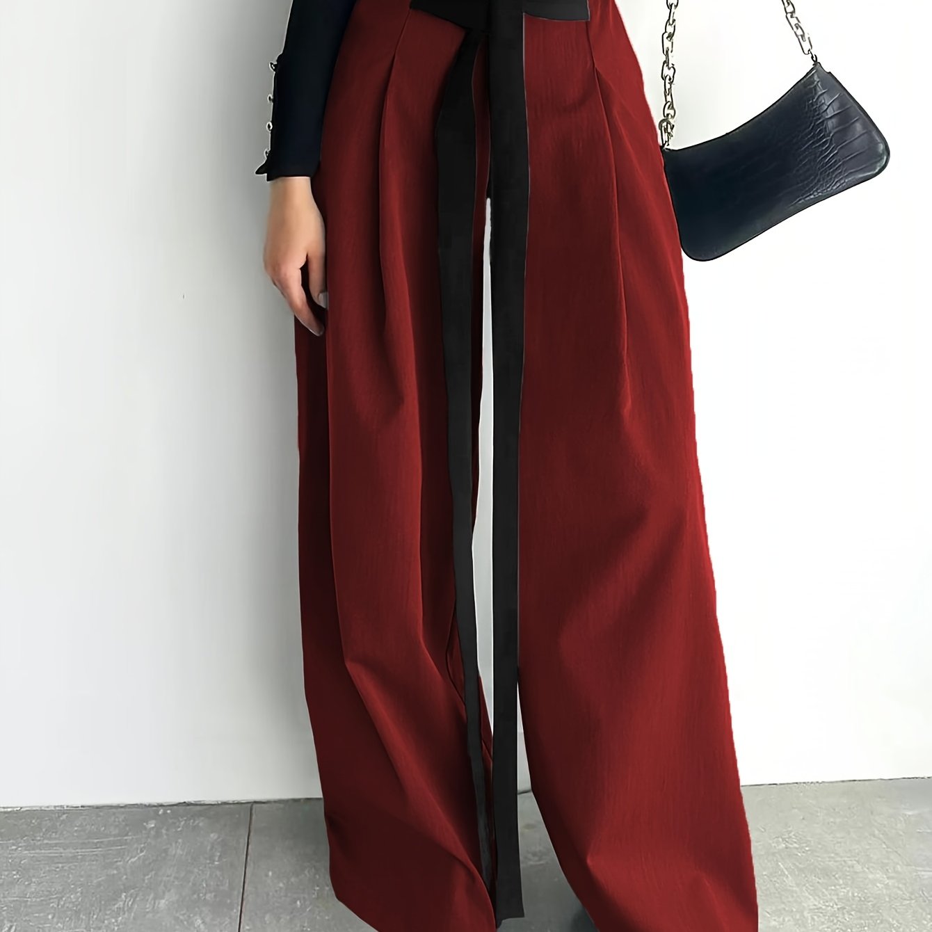 Adult Solid Color Wide Leg Suit with Lace-Up Detail in Polyester