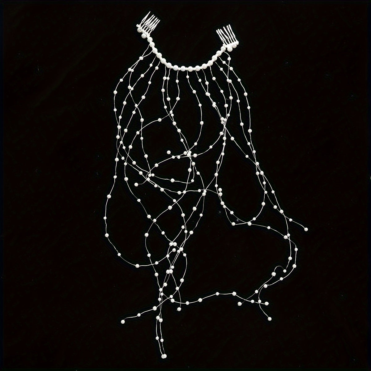 Yuvdoq soch uzugi, sun'iy marjonlar va tassellar bilan, to'y soch aksessuari uchun