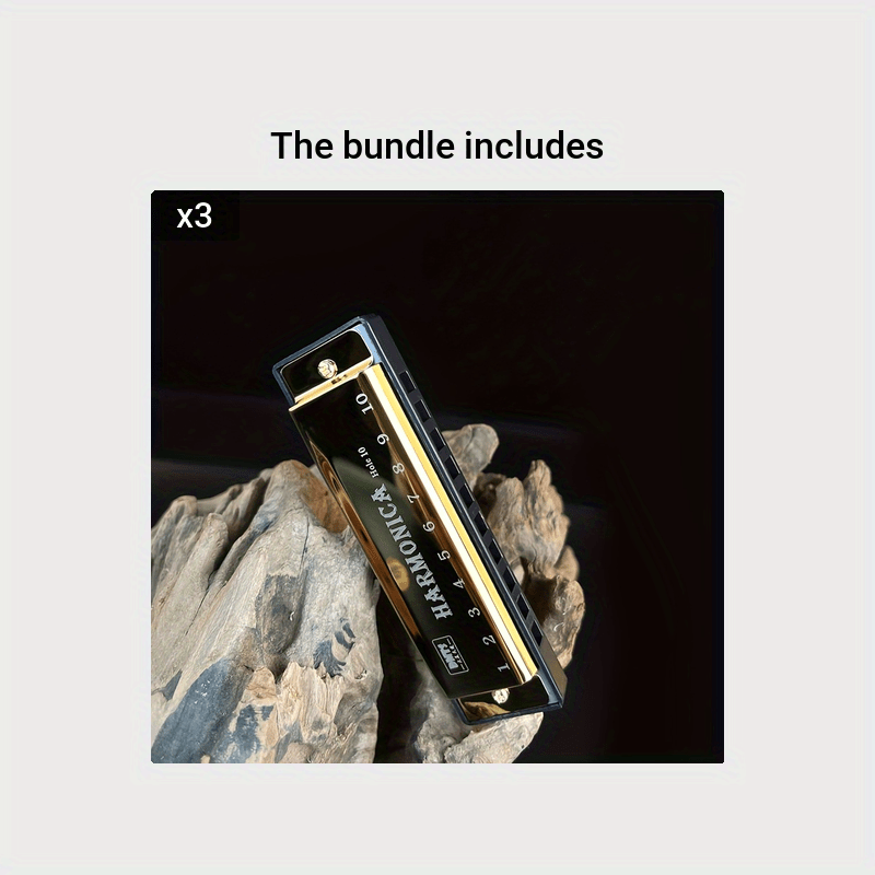 10-Hole Chromatic Harmonica for Beginners with Case Black Gold Silver