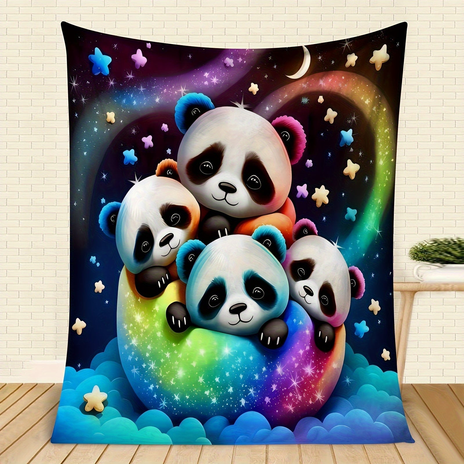 Modern Panda Design Flannel Fleece Blanket for All Seasons Polyester Knit 200-250 gsm