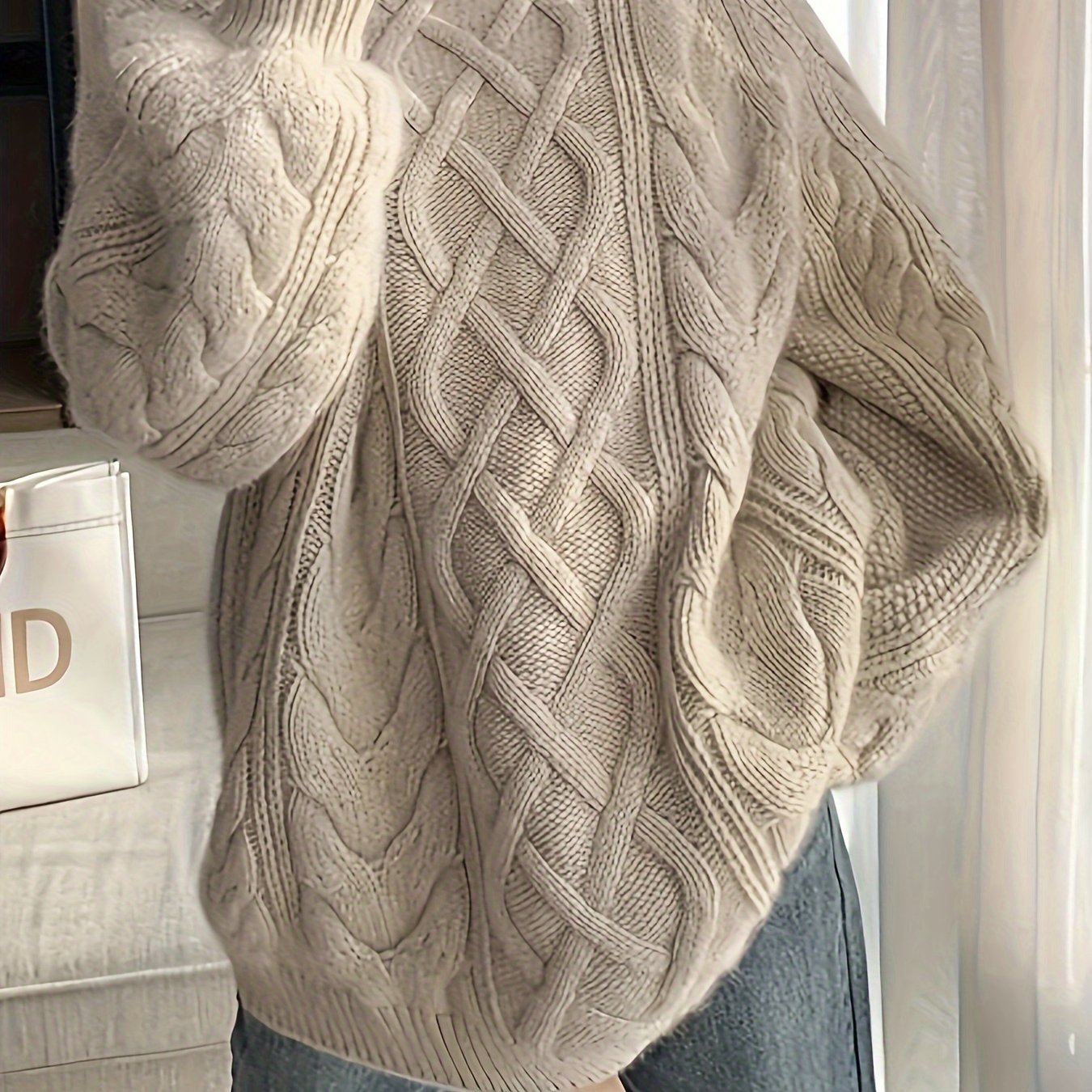 Plus-Size Women's Loose Fitting Knit Sweater Long Sleeve Casual Pullover