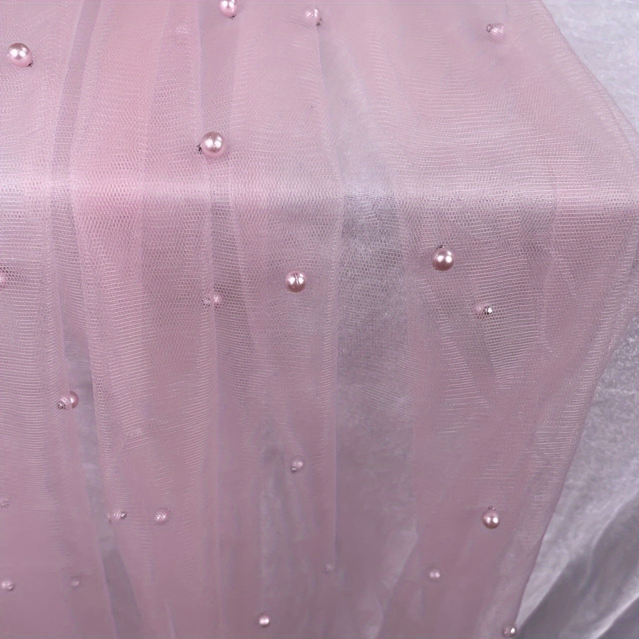 Pearl Lace Embroidered Table Runner for Wedding Arch Bridal Shower Event White Chiffon Tulle