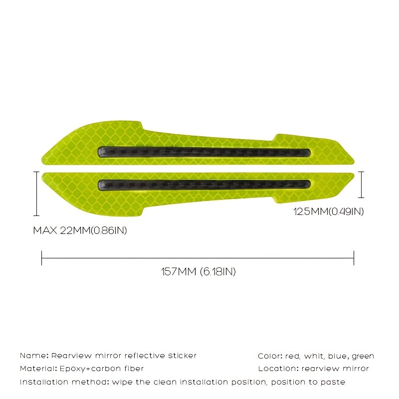 Pairs Reflective Car Rearview Mirror Safety Warning Stickers Auto Film Strips in Red White Blue Green