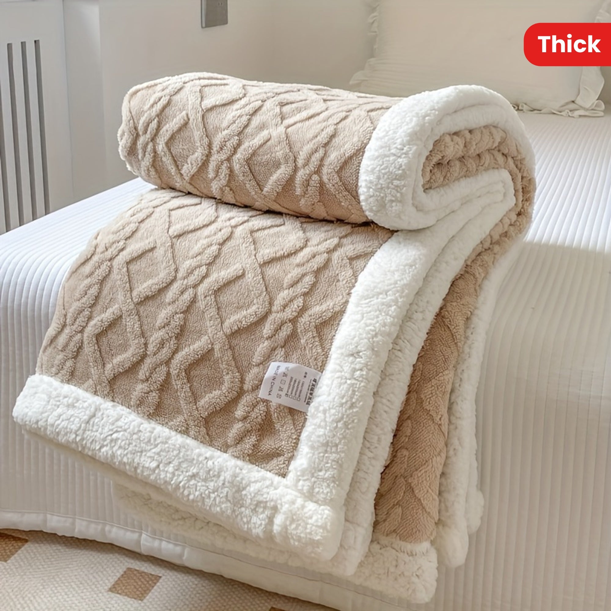 Thickened Knit Pattern Bedspread Soft Furry Blanket for Home Decor