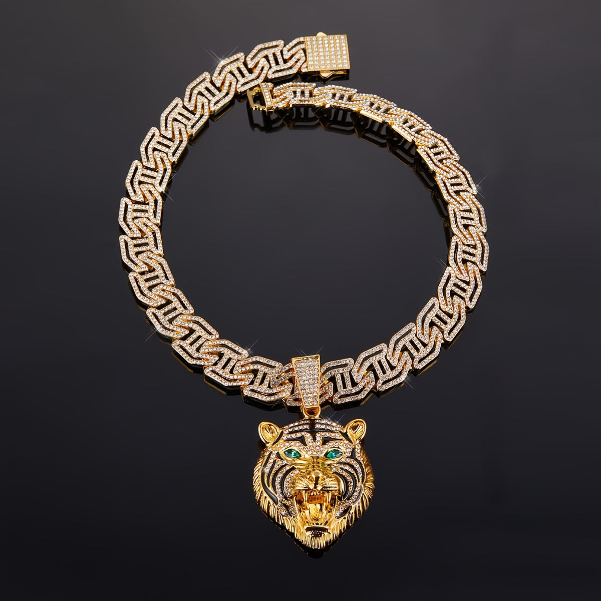 Collar con colgante de cabeza de león para hombre, joyería de cadena cubana de estilo hip hop con hielo