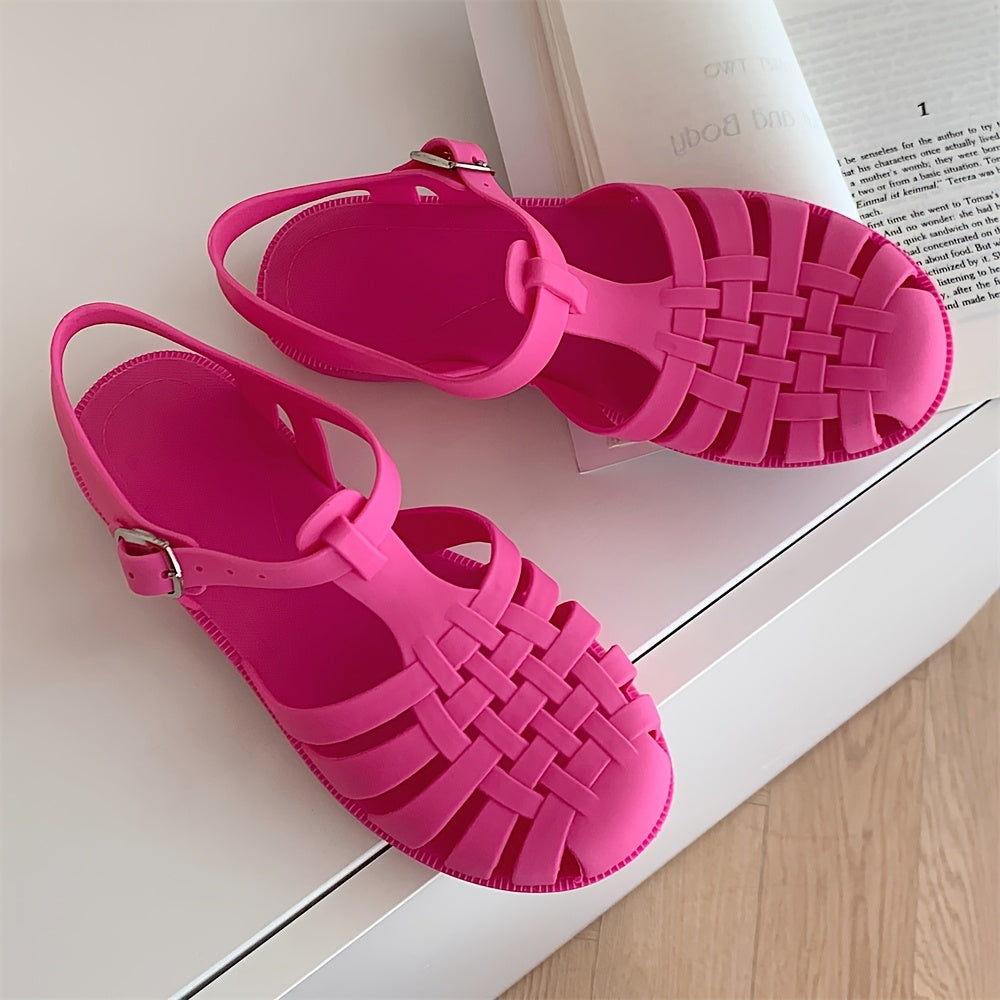 Women Hollow-Out Woven Flat Sandals Summer Casual Breathable PVC