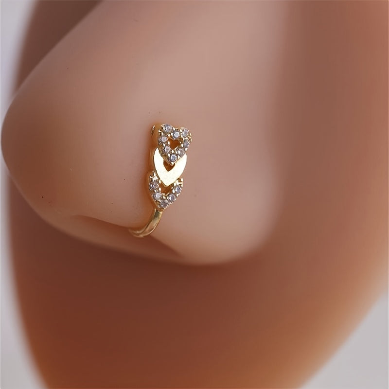 Set de joyería para nariz de 9 piezas para mujeres Sol Estrella Luna Corazón Corona Zirconia cúbica Ajustable Sin perforación