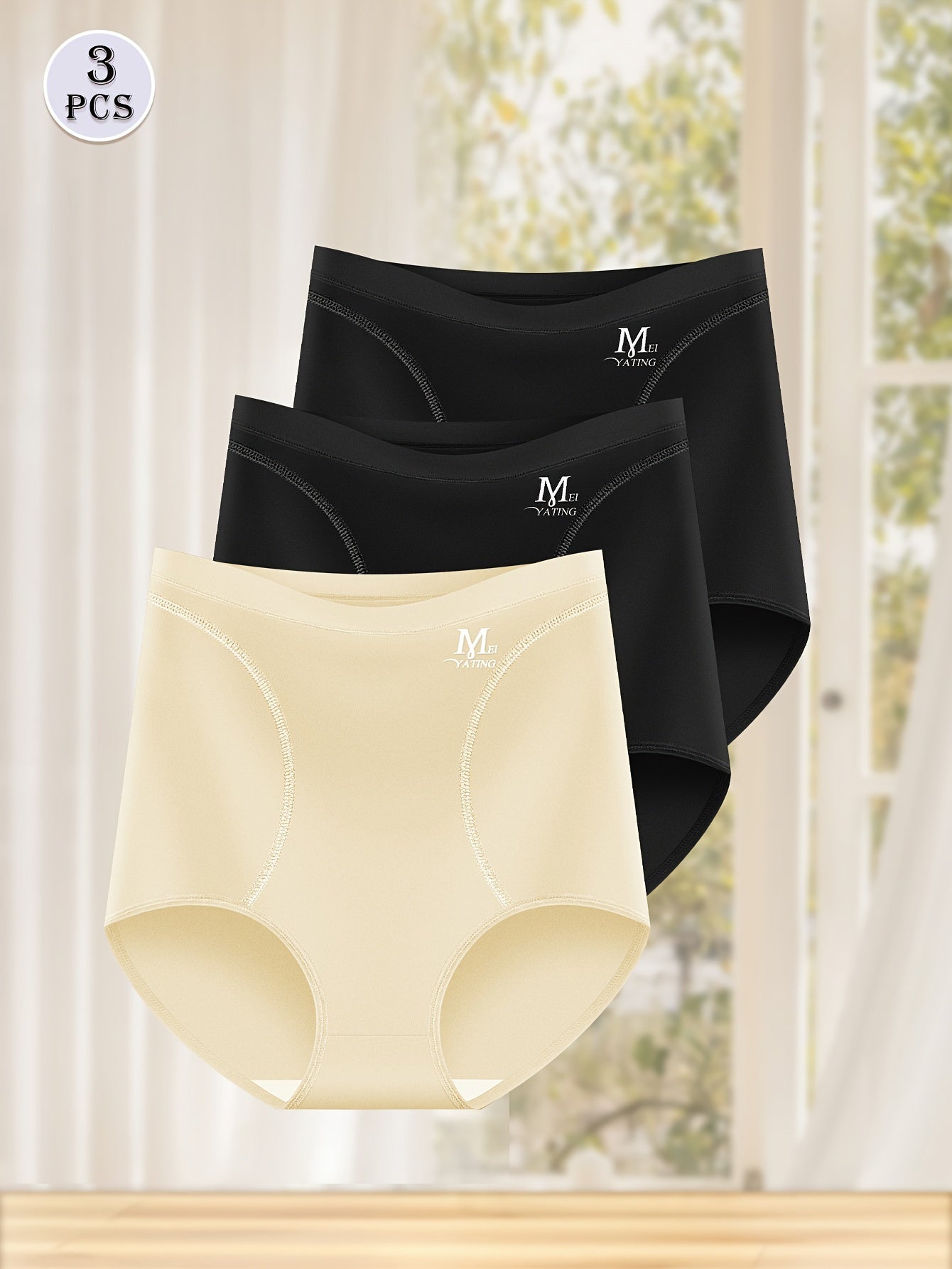 Women's High Waist Tummy Control Briefs 3 Pack Solid Breathable Polyester