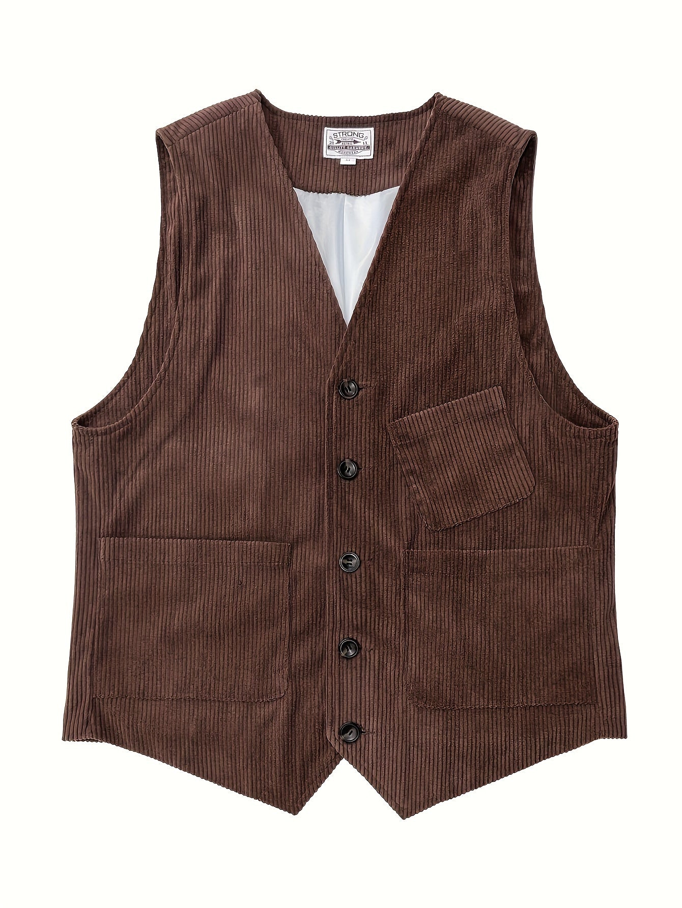 Men's Plus Size Vintage Corduroy Vest with Striped Design V-Neck Button Skinny Fit for Spring Fall