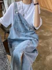 Ko'k sozlanadigan tasma denim overall ko'ylak, ayollar uchun tasodifiy retro uslubi.