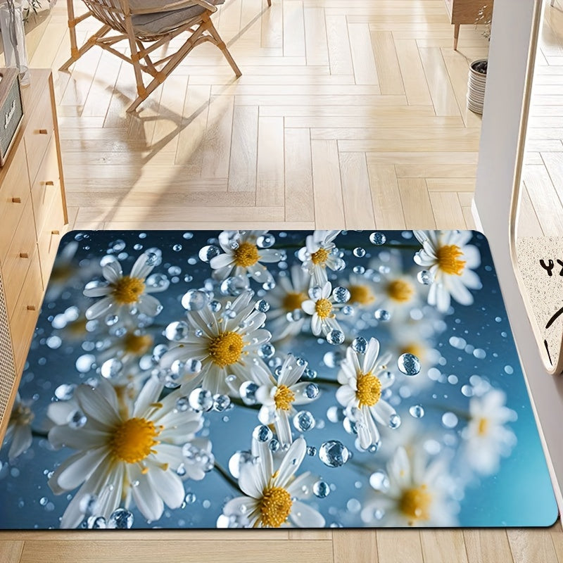 Small Daisies in the Rain Bathroom Carpet Thick Soft Kitchen Living Bedroom Floor Mat Machine Washable