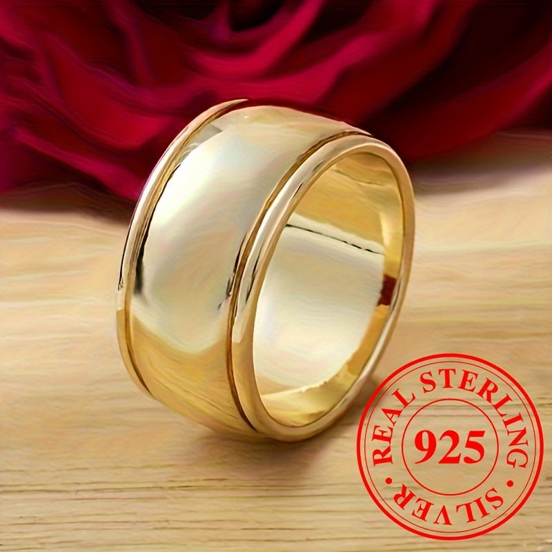 Sterling Silver Wide Band Ring Polished Wheel Shape Jewelry for Women