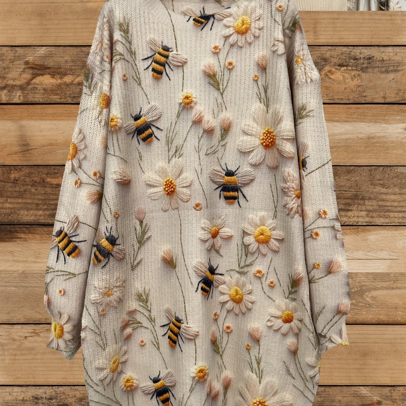 Плюс сайз женское платье-свитер с цветочным принтом пчелы, повседневное, с длинными рукавами, легкое, для осени и зимы