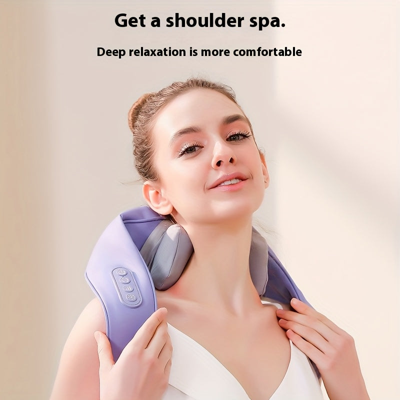 Wireless Neck and Shoulder Massager with 6-Claw Massage Head, Heating, Hands-Free Strap