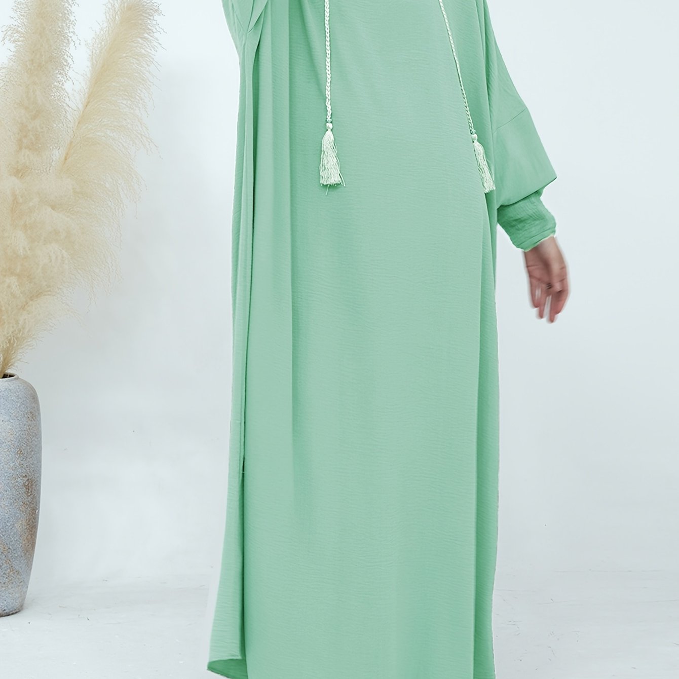 Women's Black Abaya with Batwing Sleeves Hooded Loose Fit Polyester All Seasons Minimalist Style