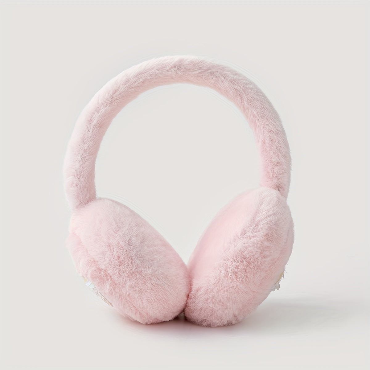 Pink Heart Plush Earmuffs Warm Cozy Winter Ear Protection for Outdoor Use