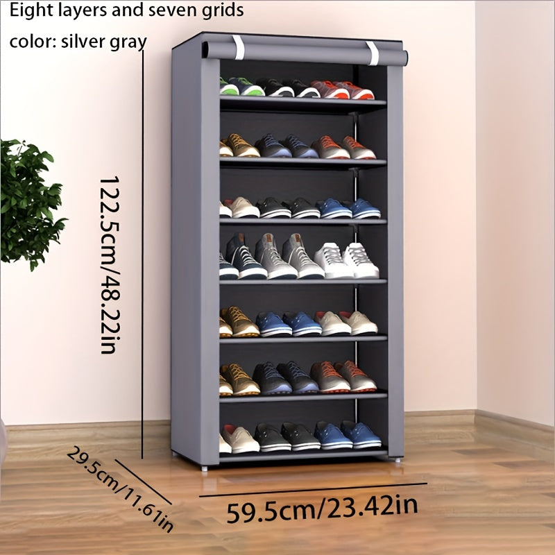 Metal Shoe Rack with Dustproof Cover Vertical Storage Easy Assembly Grey 68.58cm