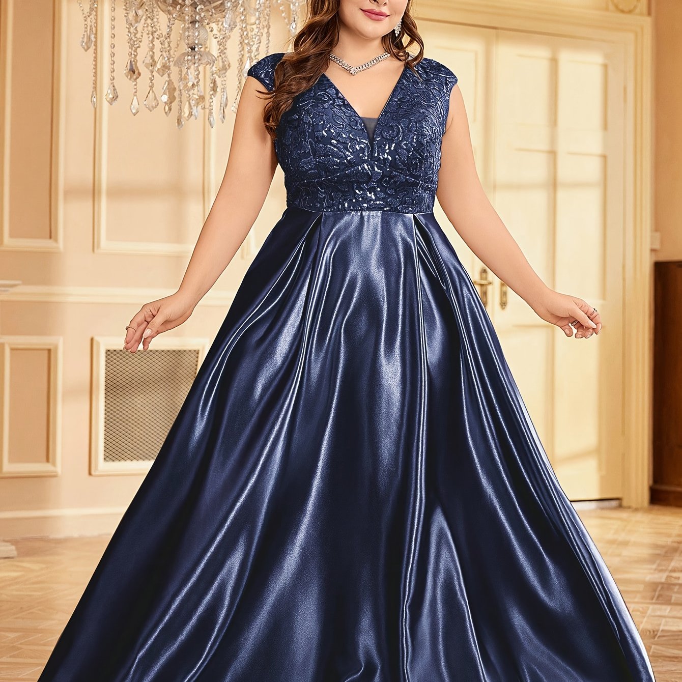 Plus Size Sequin Evening Dress Maxi Party Dress Slit Cocktail Gown