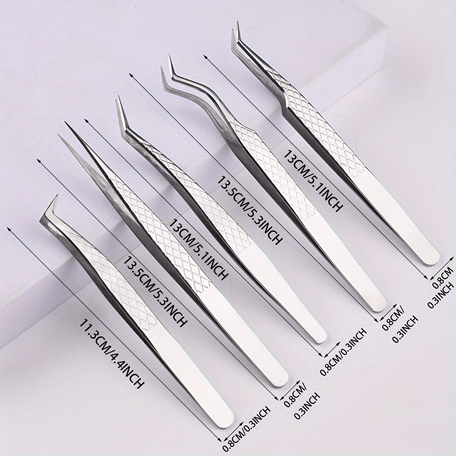 Juego de pinzas para pestañas de acero inoxidable unisex, injerto de precisión, pinza para pestañas postizas