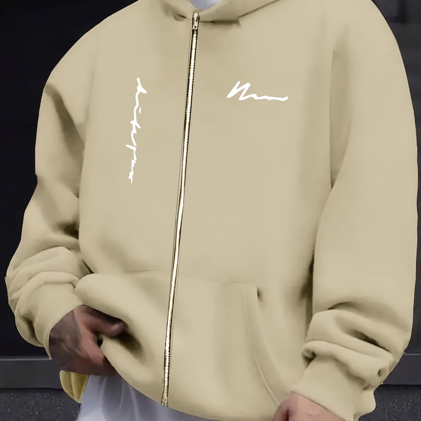 Men's Plus Size Light Gray Hoodie with Letter Print Casual Fall Winter Outdoor