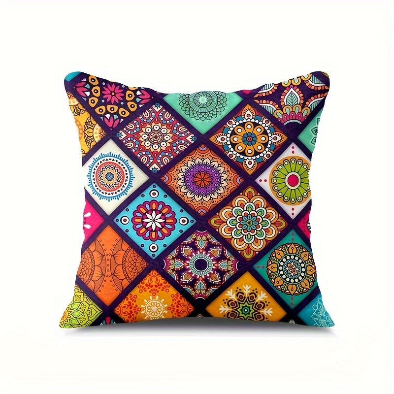 Funda de cojín estilo bohemio con mandala de 45cm, doble cara, poliéster para decoración de sofá y cama