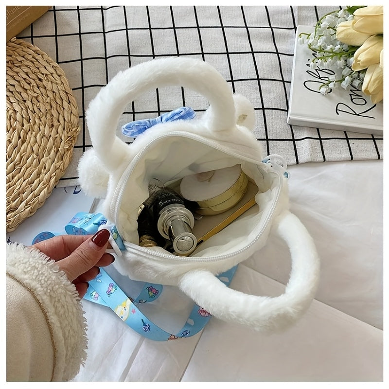 Plush Handbag Crossbody Bag with Hello Kitty Kuromi My Melody Cinnamoroll Characters for Kids Pink White Red Yellow Purple