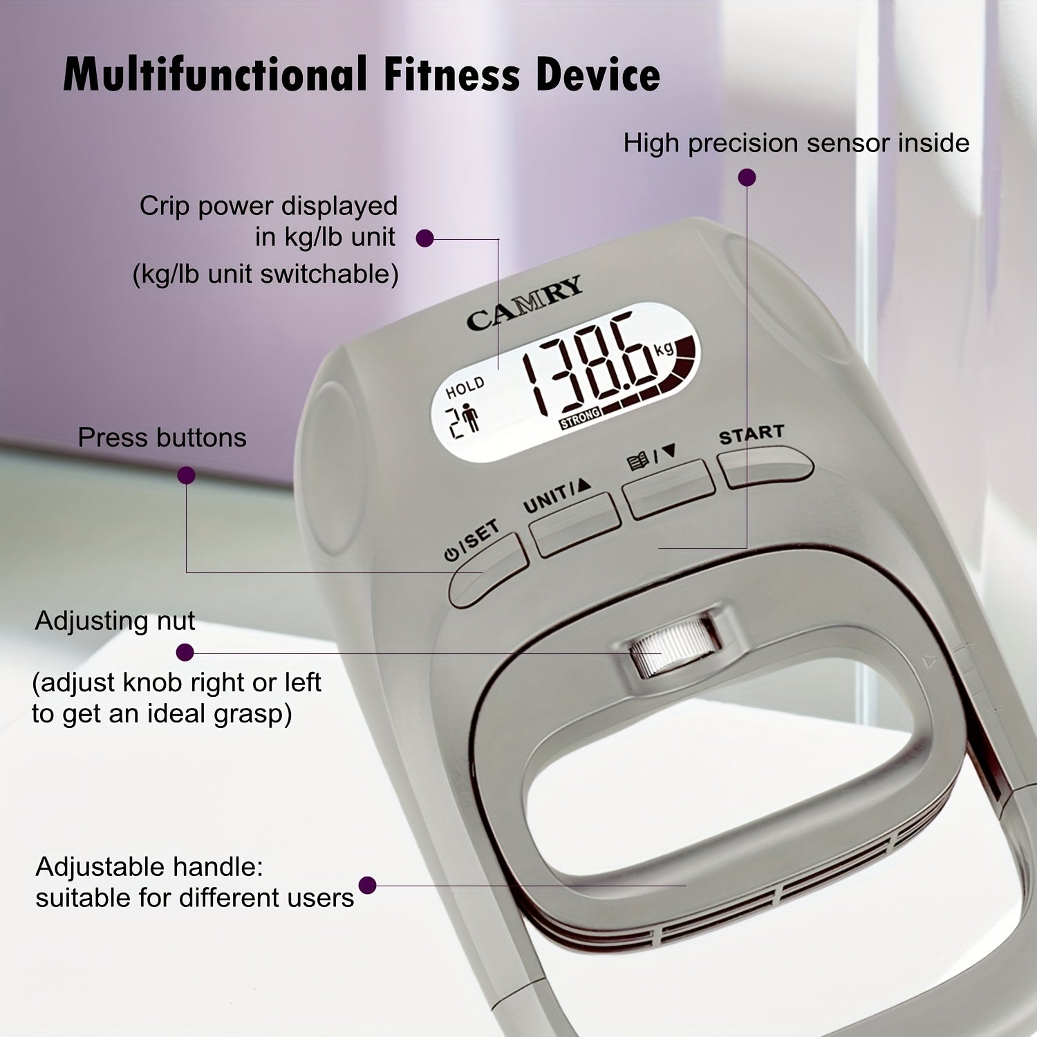 Digital Hand Dynamometer Grip Strength Meter LCD Display No Battery Needed
