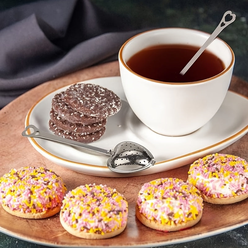 Infusor de té de acero inoxidable en forma de corazón con mango largo y colador de malla fina