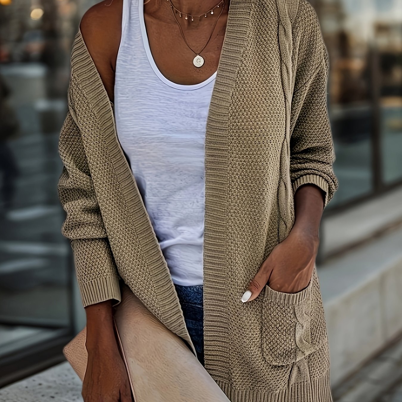 Cárdigan largo de talla grande para mujer, suéter de punto oversize para otoño e invierno