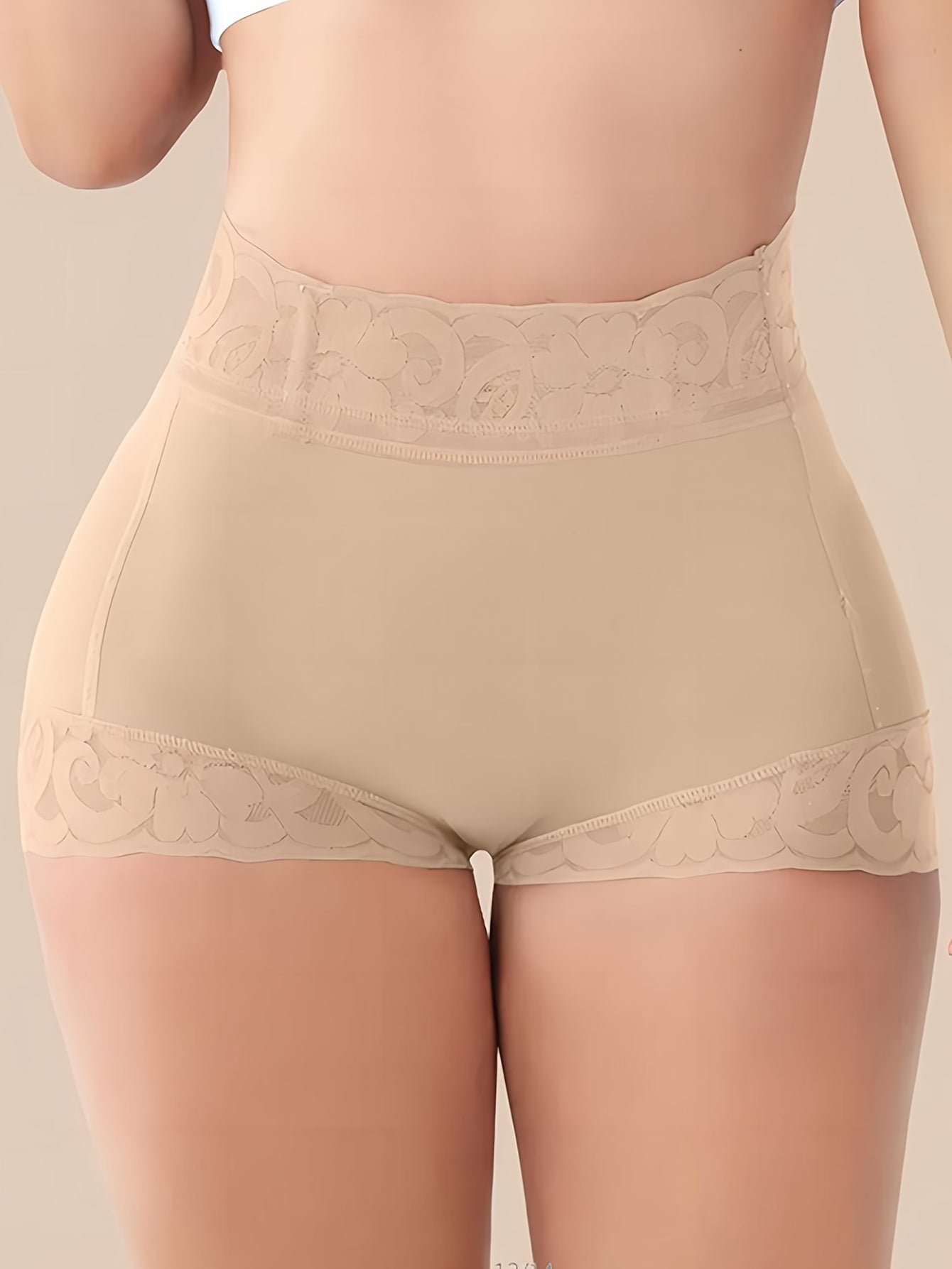 Lace Trim Butt Lifting Panties Breathable Women's Lingerie Solid Color Briefs