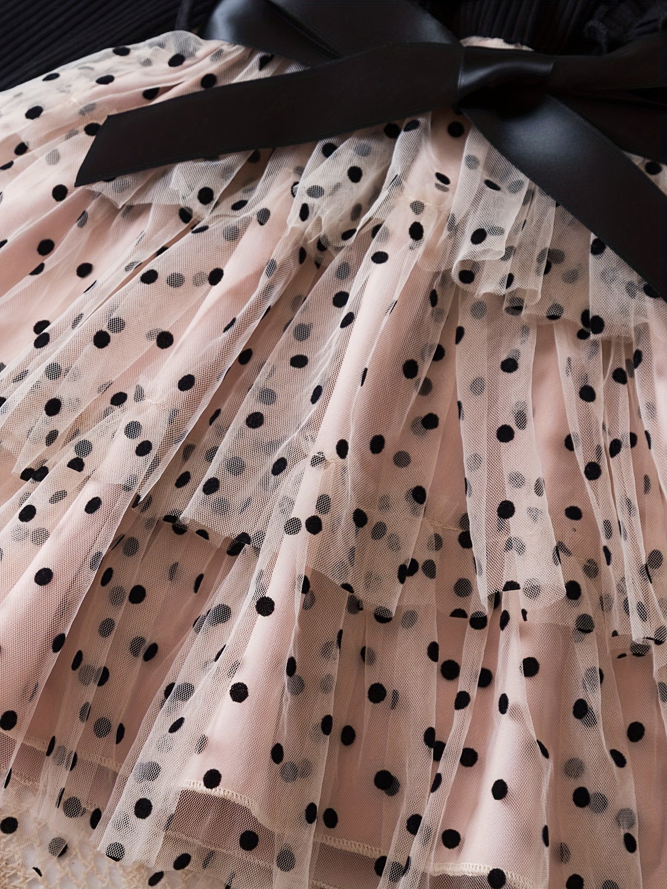 Girls Polka Dot Princess Dress with Mesh Layered Tutu for Fall Winter