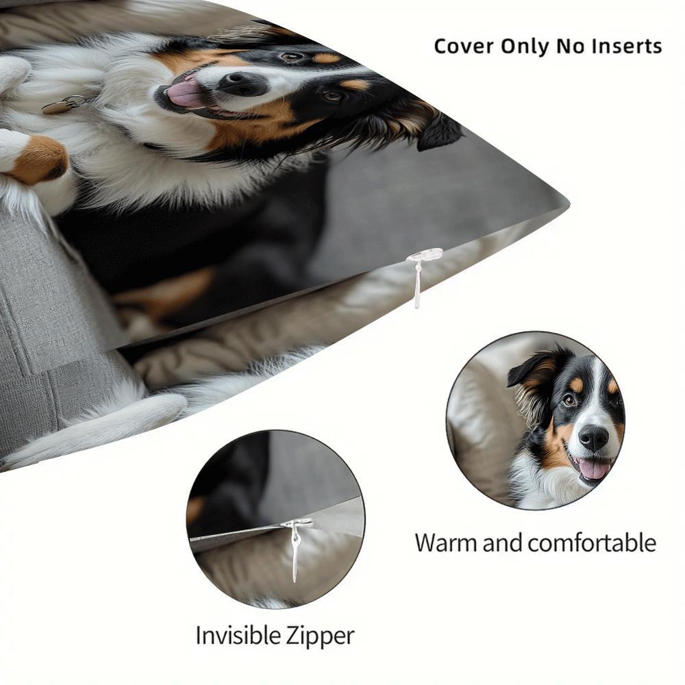 Australian Shepherd Throw Pillow Cover Square Cushion Case Removable Washable 45cm