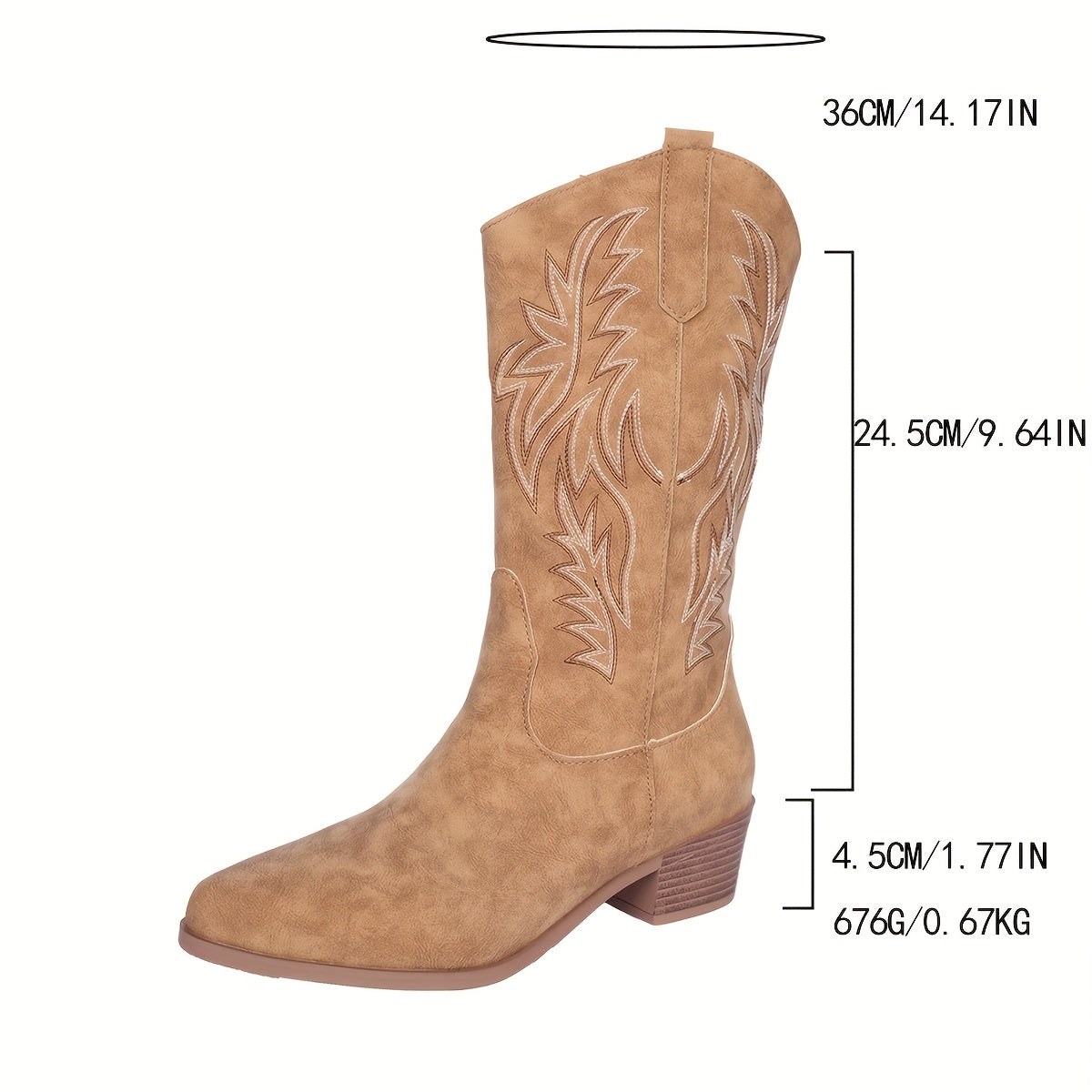 Women's Vintage Embroidered Western Mid-Calf Boots Slip-On Pointed Toe