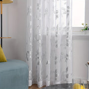 European Style Sheer Curtain with Embroidered Leaf Pattern for Living Room or Office