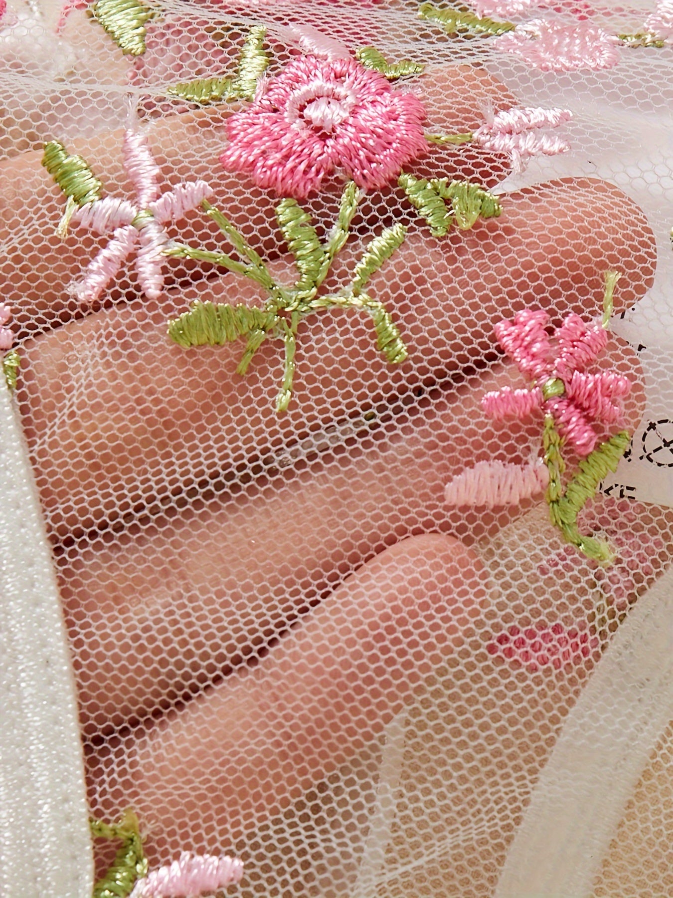 Women's Lace Satin Lingerie Set with Adjustable Straps and Floral Design