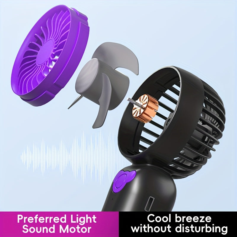 Mini Fan Portable Rechargeable Battery USB Charging 3-Speed Compact Black White