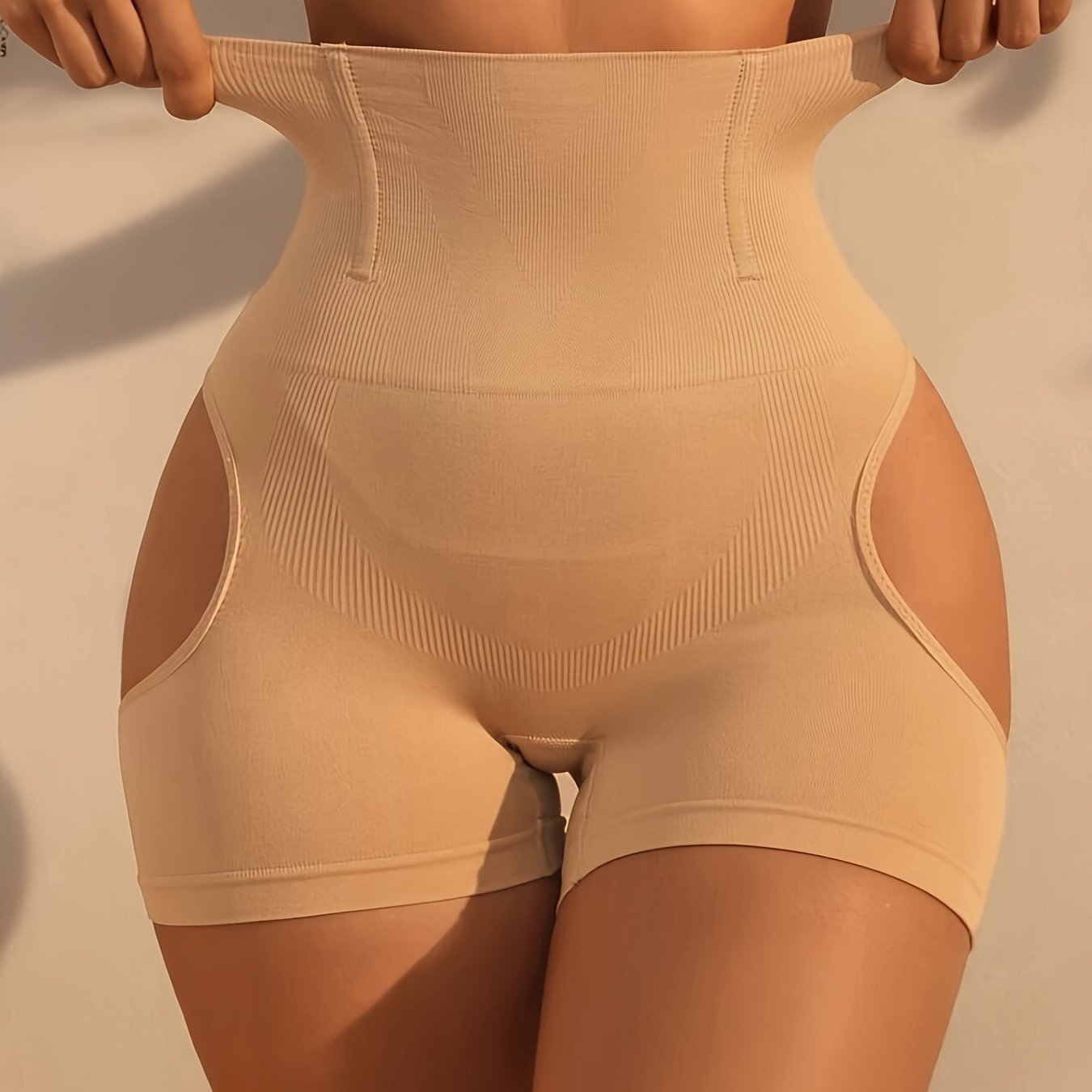 High Waist Tummy Control Leggings with Butt-Revealing Ripped Stripes