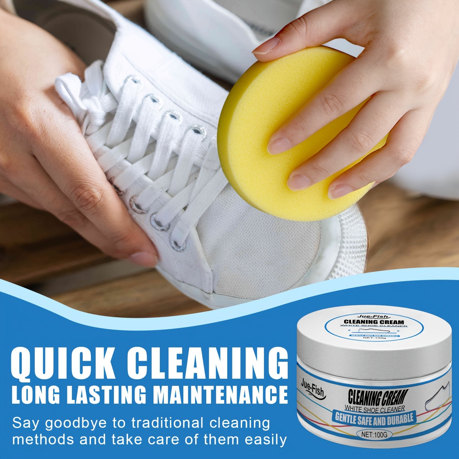 White Shoe Cleaner Cream for Sneakers Canvas Faux Leather No Rinse Stain Remover