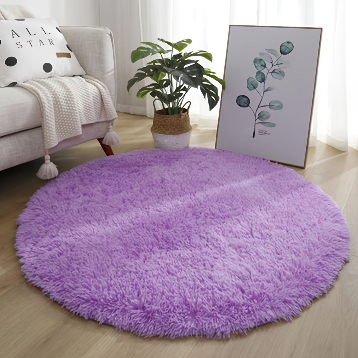 Soft Plush Round Area Rug Non-Slip Backing Machine Washable Indoor Decor