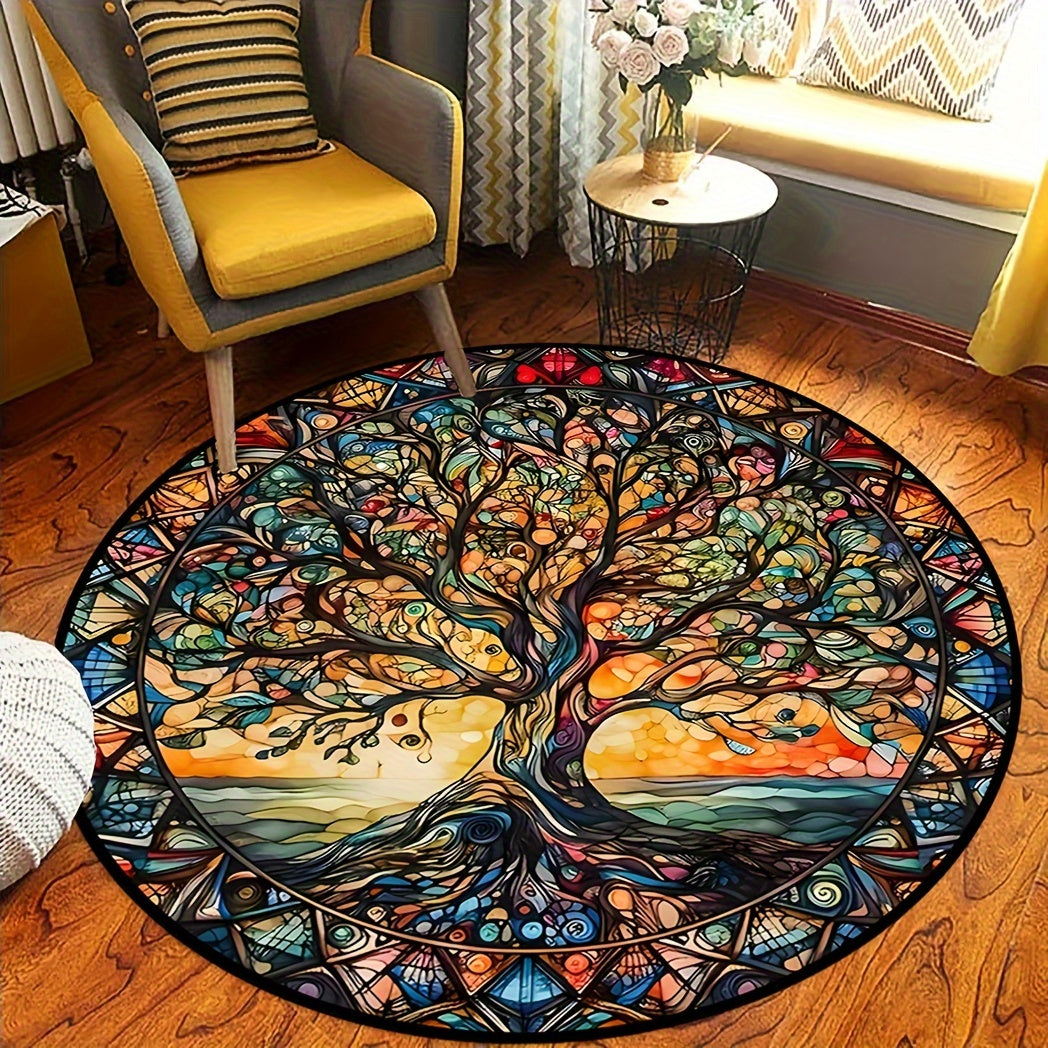 3D Tree Of Life Round Area Rug Soft Stain-Resistant Floor Mat for Living Room Bedroom Kitchen