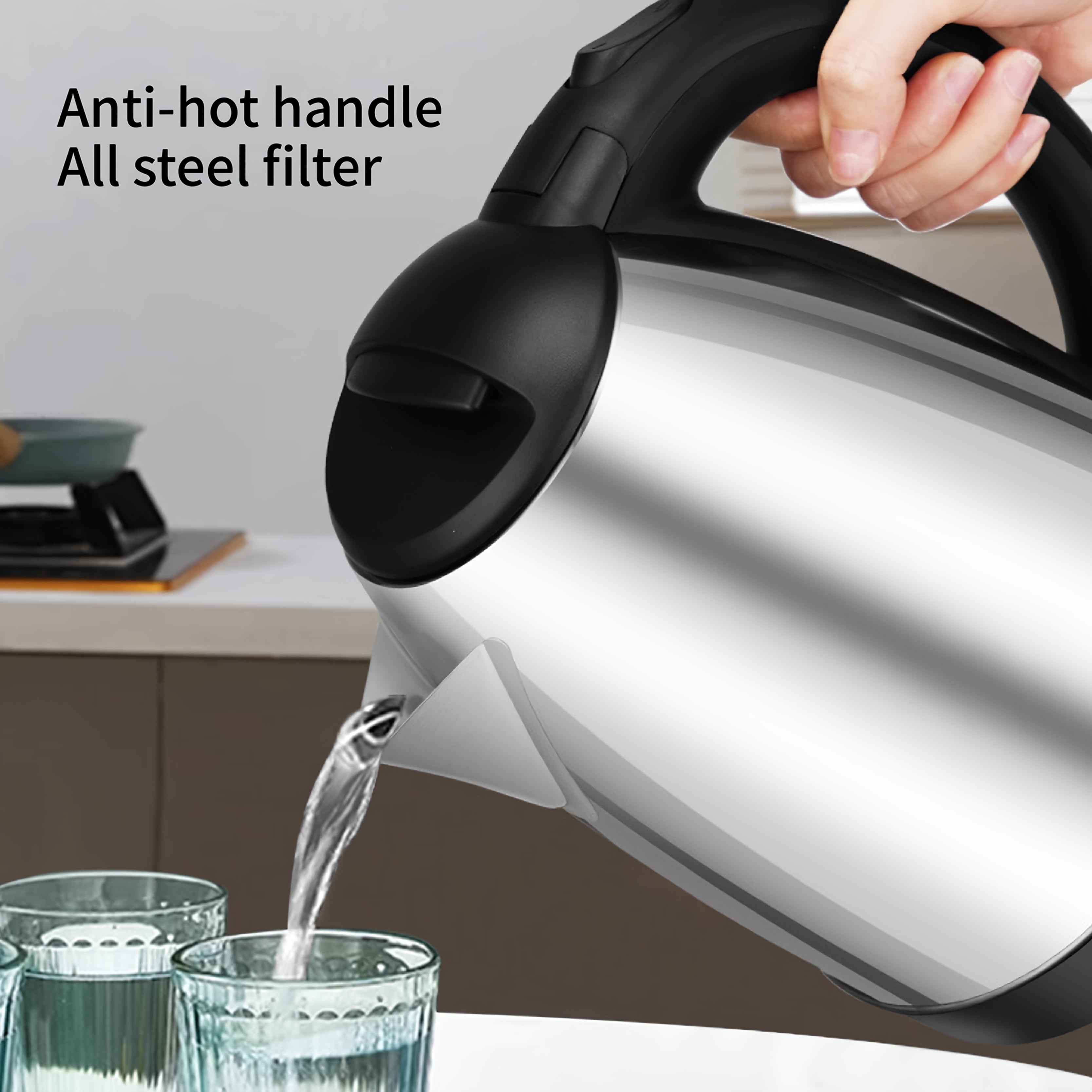 Электрочный чайник из нержавеющей стали 1.8Л 1500Вт Быстрое кипячение Автоматическое отключение Ручка