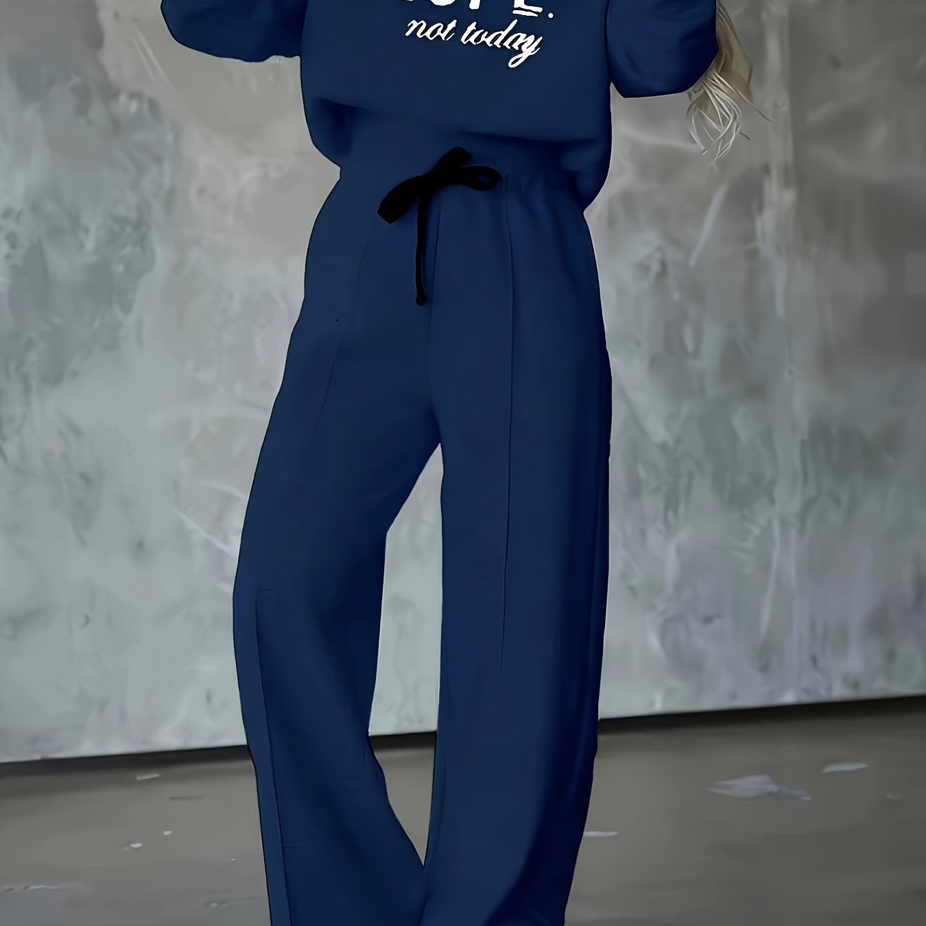 Conjunto de chándal casual para mujer de poliéster con sudadera con capucha y pantalones de punto acanalado